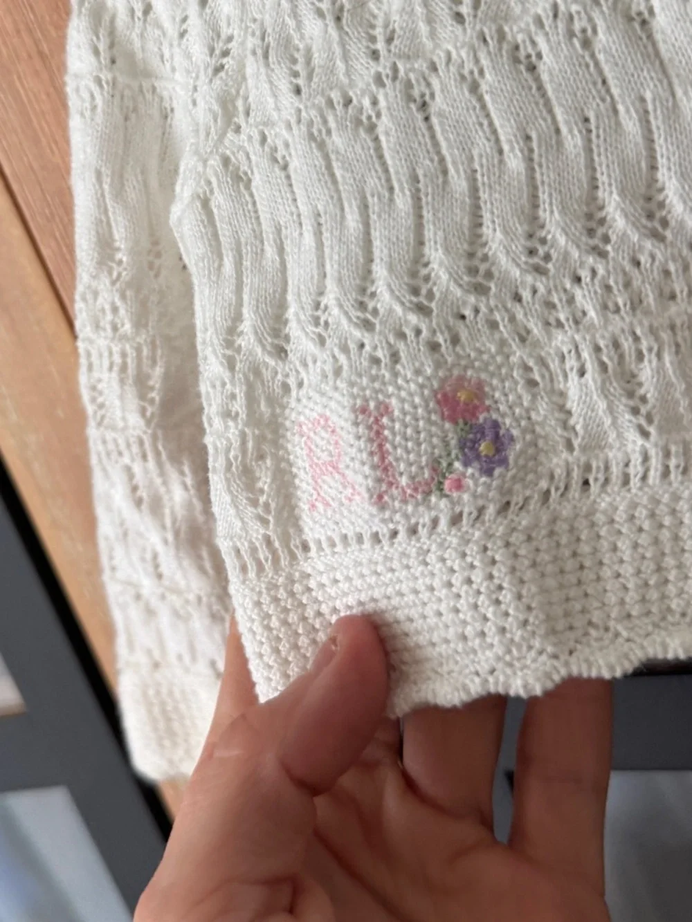 Ralph Lauren baby girl pointelle knit cardigan sweater button down cross stitch